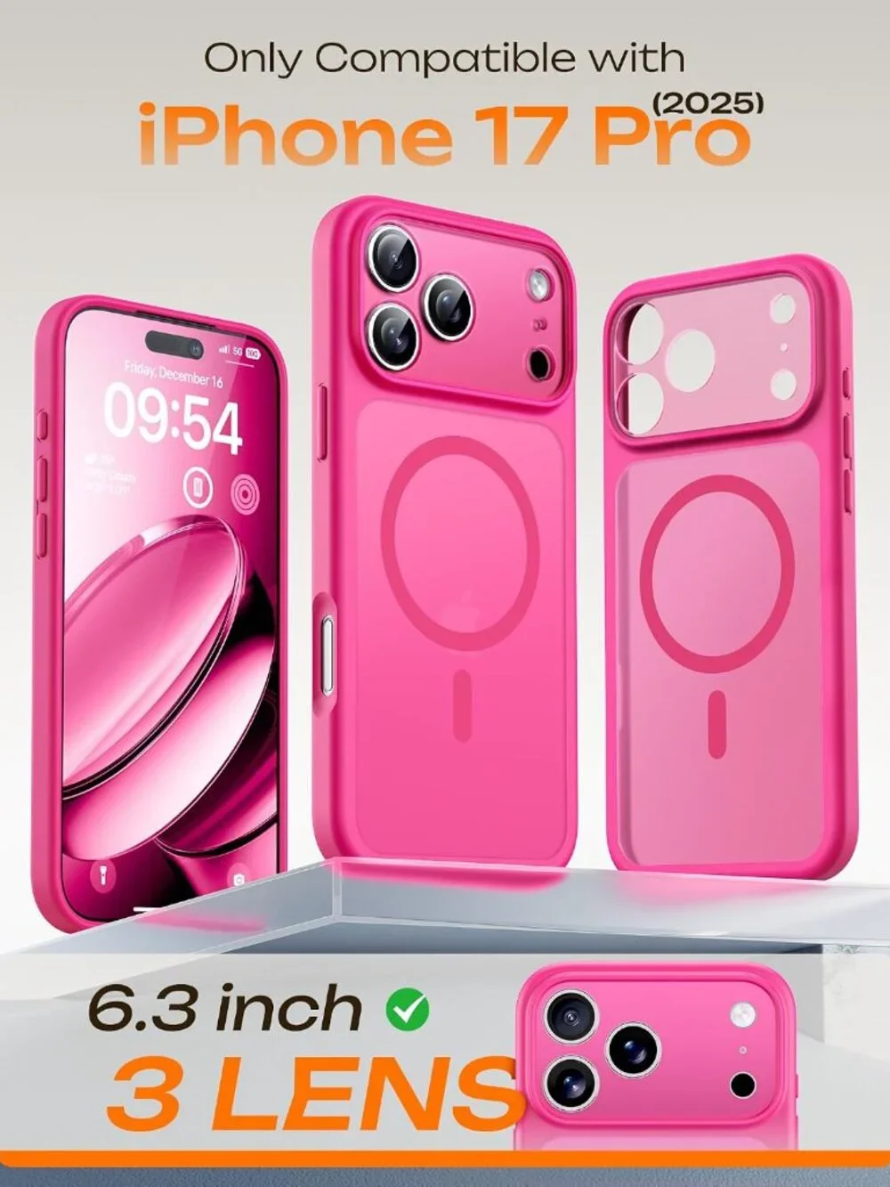 iPhone 17 Pro Case MagSafe Military Shockproof Matte Hot Pink Cover